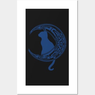 Blue Celtic Water Moon Cat | Kitten Posters and Art